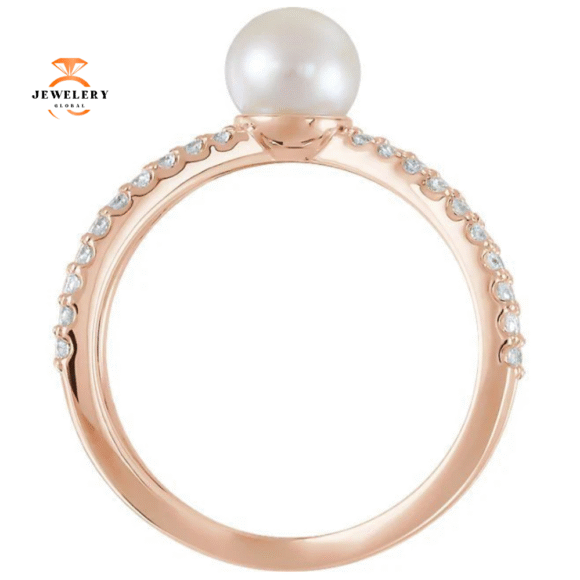 14KT GOLD PEARL AND DIAMOND CRISS CROSS RING - Image 6