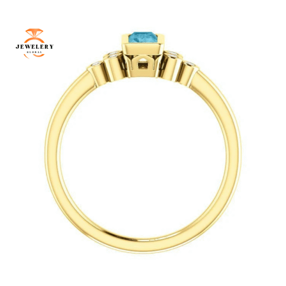 14KT GOLD 0.45 CT LONDON BLUE TOPAZ & 0.06 CTW DIAMOND BEZEL-SET RING - Image 2