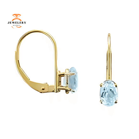 14KT GOLD 0.80 CTW OVAL AQUAMARINE LEVERBACK EARRINGS