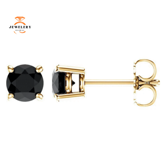 14KT Gold 1.00 CT Round Black Diamond Stud Earrings - Image 2