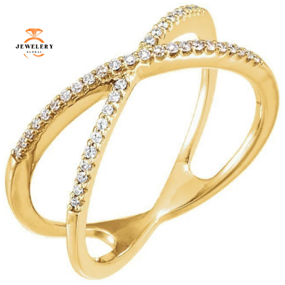 14KT GOLD 1/6 CTW DIAMOND CRISS-CROSS RING - Image 3