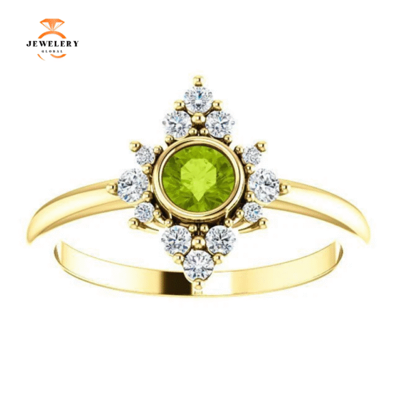 14KT Gold .30 CT Peridot & .20 CTW Diamond Bezel Halo Ring - Image 12