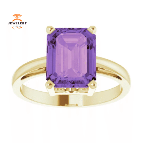 14KT GOLD 2.25 CT EMERALD CUT AMETHYST SCROLL RING - Image 7