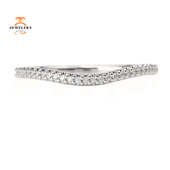14KT WHITE GOLD .08 CTW DIAMOND CURVED BAND - Image 2
