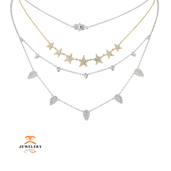 14KT White Gold .50 CTW Diamond Pave Pear Shape 2-Row Necklace - Image 2