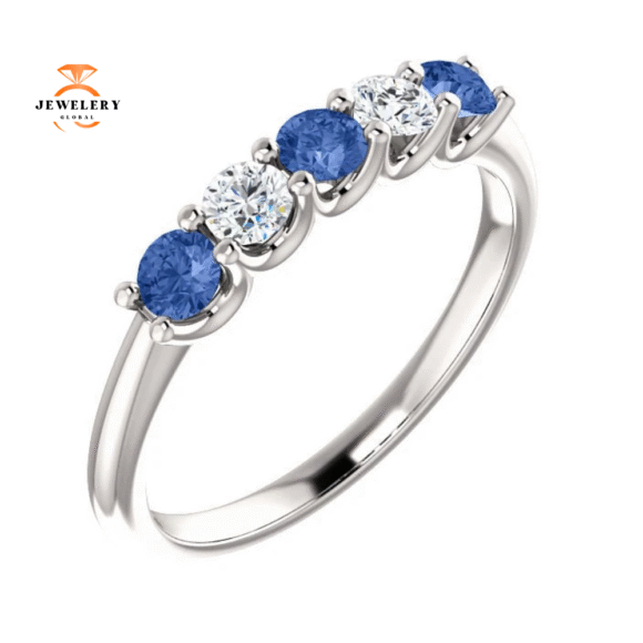 14KT GOLD 0.39 CTW SAPPHIRE & 0.20 CTW DIAMOND 5 STONE BAND - Image 17