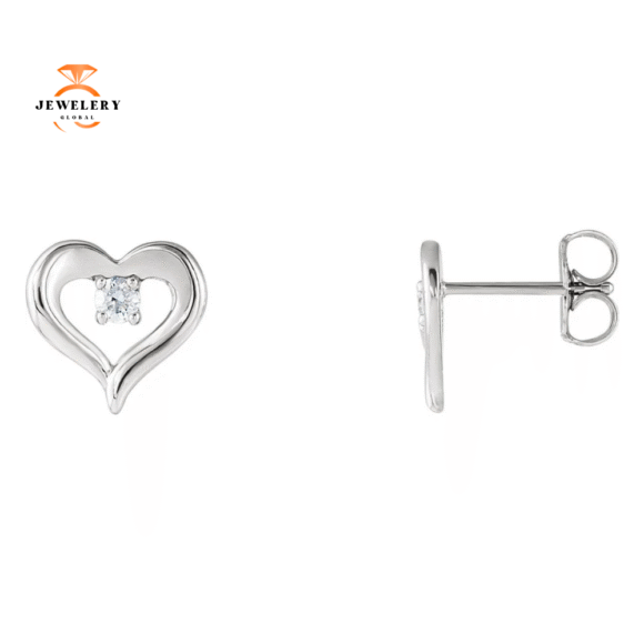 14KT GOLD 1/10 CTW DIAMOND HEART STUD EARRINGS - Image 2