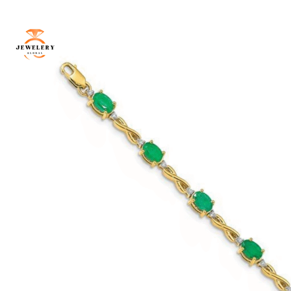 14KT GOLD 4.50 CTW EMERALD & .27 CTW DIAMOND INFINITY BRACELET - Image 3