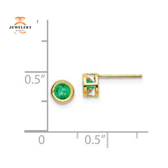 14KT GOLD ROUND BEZEL SET EMERALD STUD EARRINGS - Image 5