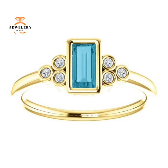 14KT GOLD 0.45 CT LONDON BLUE TOPAZ & 0.06 CTW DIAMOND BEZEL-SET RING - Image 3