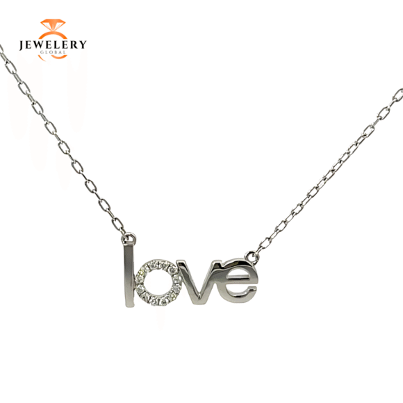 14 KARAT WHITE GOLD ROUND DIAMOND LOVE NECKLACE