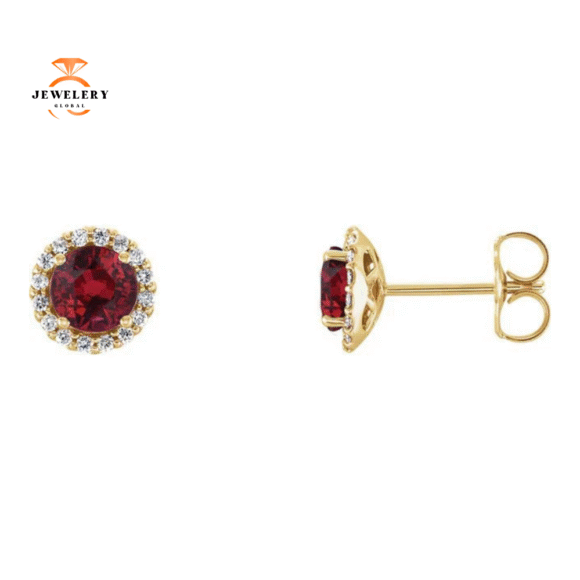 14KT GOLD 1.32 CTW RUBY & 0.12 CTW DIAMOND HALO EARRINGS - Image 3