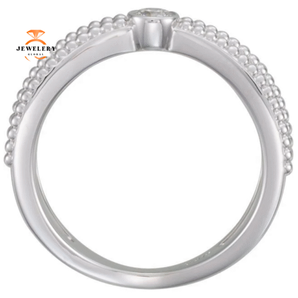 14KT GOLD 1/8 CTW DIAMOND BEZEL-SET BEADED CRISS CROSS RING - Image 4