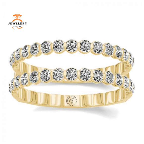 14KT Gold 3/4 CTW Diamond Straight Floating Insert Band - Image 3
