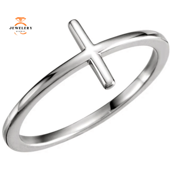 14KT GOLD SIDEWAYS CROSS RING - Image 3