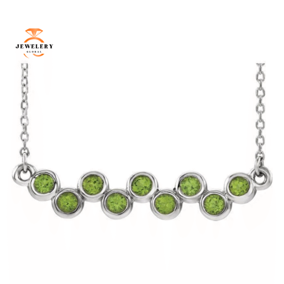 14KT GOLD 0.81 CTW PERIDOT BEZEL-SET BAR NECKLACE
