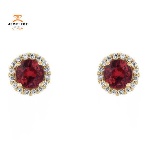 14KT GOLD 1.32 CTW RUBY & 0.12 CTW DIAMOND HALO EARRINGS - Image 4
