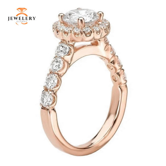 14KT 3/4 CTW Diamond Round Halo Setting for 1 CT Round - Image 16