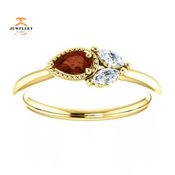 14KT GOLD 1/4 CT GARNET & 1/8 CTW DIAMOND 3 STONE RING - Image 9