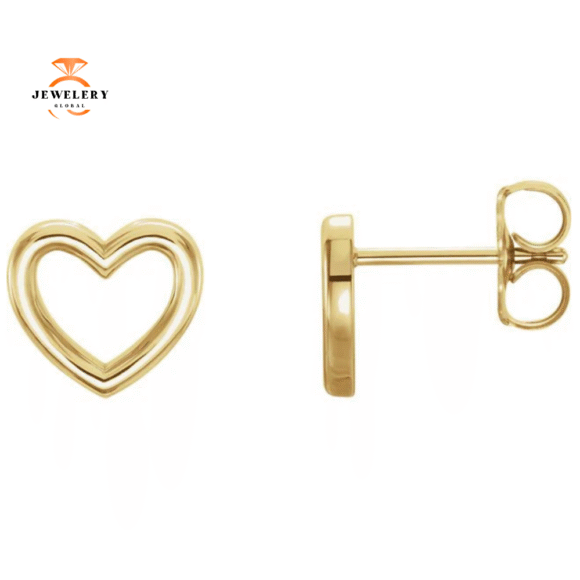 14KT GOLD HEART STUD EARRINGS - Image 3