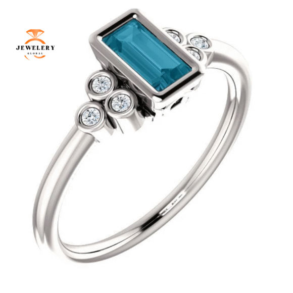 14KT GOLD 0.45 CT LONDON BLUE TOPAZ & 0.06 CTW DIAMOND BEZEL-SET RING - Image 9