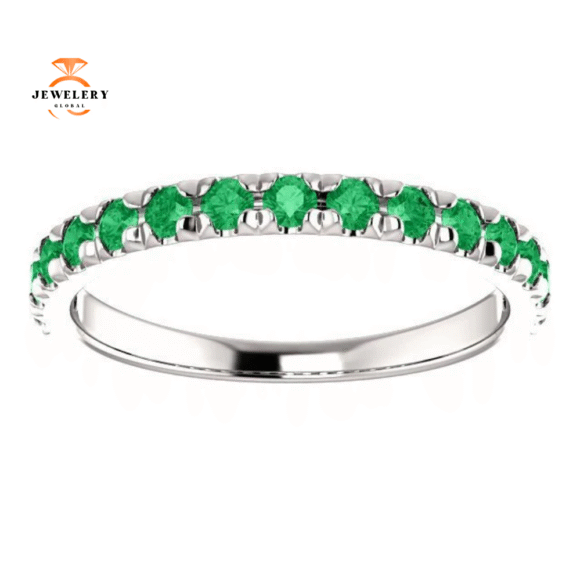 14KT GOLD 0.60 CTW EMERALD FRENCH-SET ANNIVERSARY BAND - Image 14