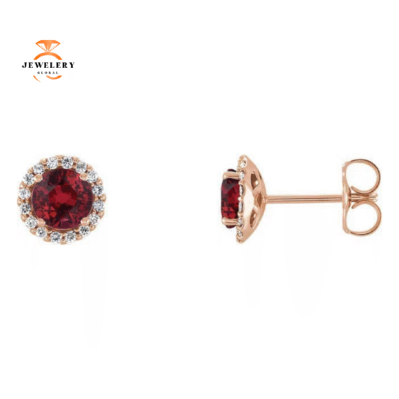 14KT GOLD 1.32 CTW RUBY & 0.12 CTW DIAMOND HALO EARRINGS - Image 5