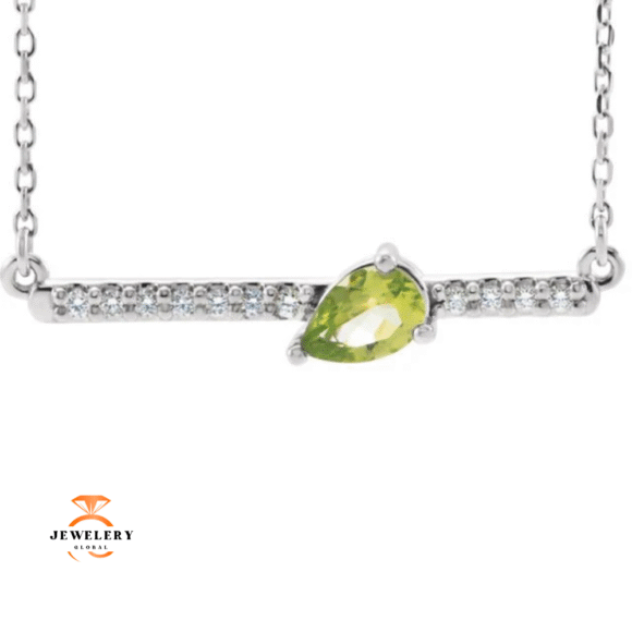 14KT GOLD PERIDOT & 1/10 CTW DIAMOND 18" NECKLACE - Image 3