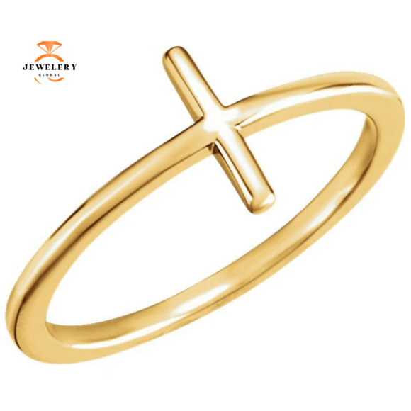 14KT GOLD SIDEWAYS CROSS RING - Image 5