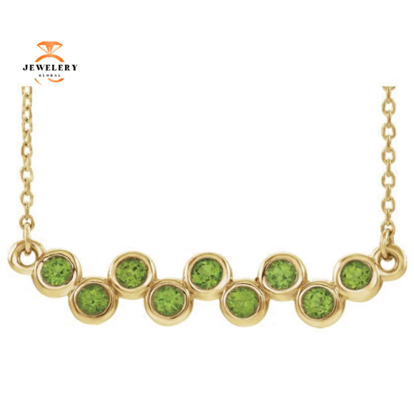 14KT GOLD 0.81 CTW PERIDOT BEZEL-SET BAR NECKLACE - Image 3