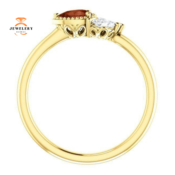 14KT GOLD 1/4 CT GARNET & 1/8 CTW DIAMOND 3 STONE RING - Image 8