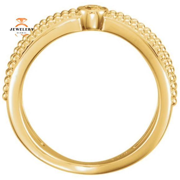 14KT GOLD 1/8 CTW DIAMOND BEZEL-SET BEADED CRISS CROSS RING - Image 6