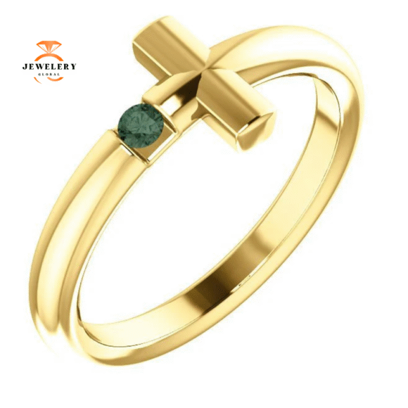 14KT GOLD GENUINE .05 CT ALEXANDRITE SIDEWAYS CROSS RING - Image 8