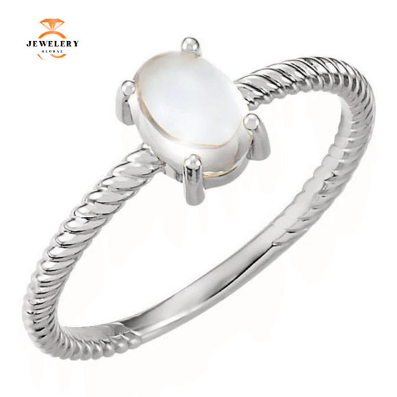 14KT GOLD .85 CT OVAL CABOCHON MOONSTONE ROPE RING