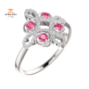 14KT GOLD 0.32 CTW PINK TOURMALINE & 1/6 CTW DIAMOND CLOVER RING