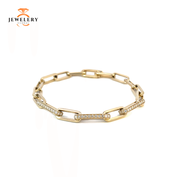 14 KARAT YELLOW GOLD 0.84 CARAT ROUND DIAMOND PAPERCLIP BRACELET 7.25" - Image 2