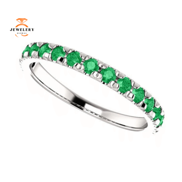14KT GOLD 0.60 CTW EMERALD FRENCH-SET ANNIVERSARY BAND - Image 16