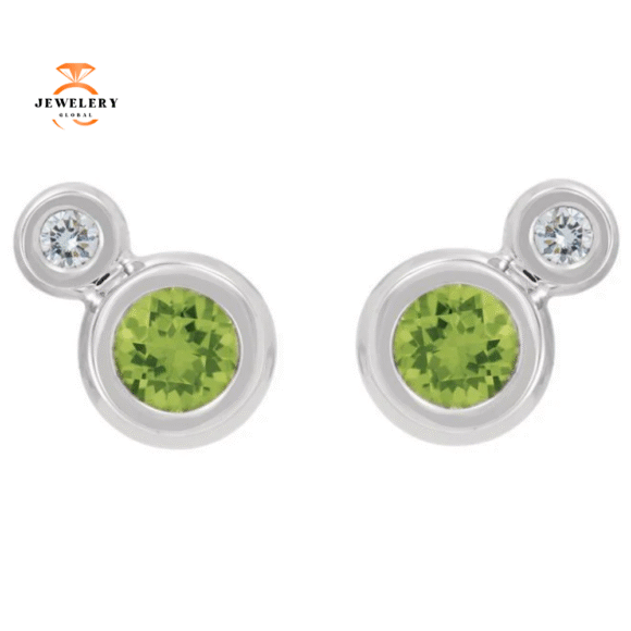14KT GOLD 1/4 CTW PERIDOT & .03 CTW DIAMOND BEZEL EARRINGS - Image 2