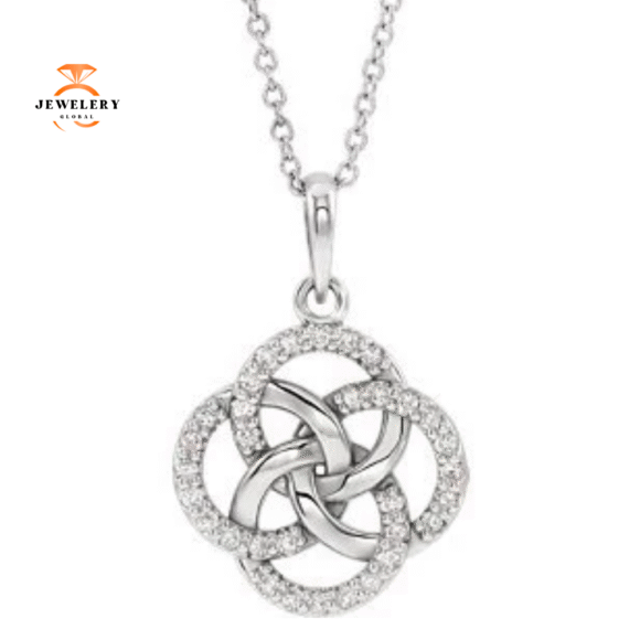 14KT GOLD 1/8 CTW DIAMOND FIVE-FOLD CELTIC NECKLACE