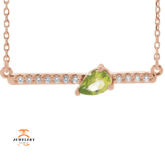 14KT GOLD PERIDOT & 1/10 CTW DIAMOND 18" NECKLACE - Image 5