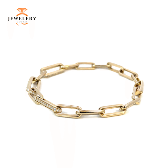 14 KARAT YELLOW GOLD 0.84 CARAT ROUND DIAMOND PAPERCLIP BRACELET 7.25"