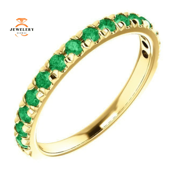 14KT GOLD 0.60 CTW EMERALD FRENCH-SET ANNIVERSARY BAND - Image 7
