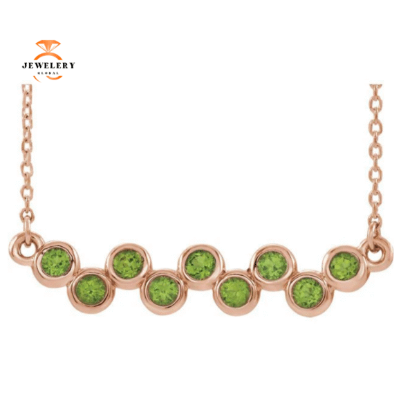 14KT GOLD 0.81 CTW PERIDOT BEZEL-SET BAR NECKLACE - Image 5