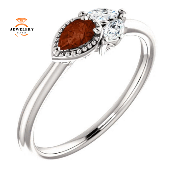 14KT GOLD 1/4 CT GARNET & 1/8 CTW DIAMOND 3 STONE RING - Image 4