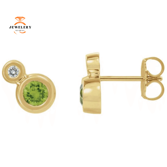 14KT GOLD 1/4 CTW PERIDOT & .03 CTW DIAMOND BEZEL EARRINGS - Image 3