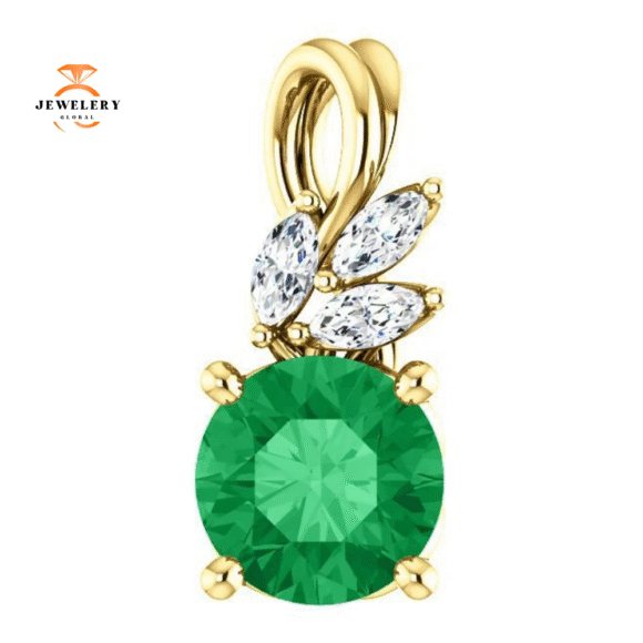14KT GOLD 3/4 CTW EMERALD & 1/10 CTW DIAMOND PENDANT
