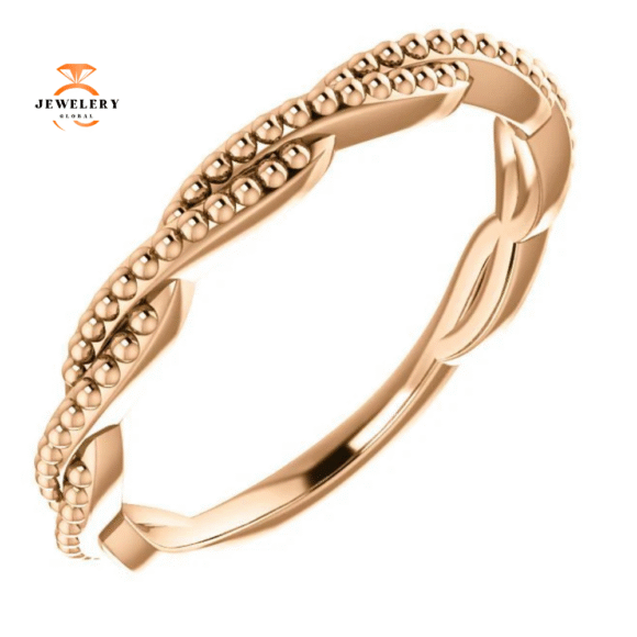14KT GOLD STACKABLE BEADED TWIST RING