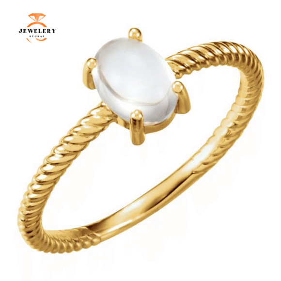 14KT GOLD .85 CT OVAL CABOCHON MOONSTONE ROPE RING - Image 3