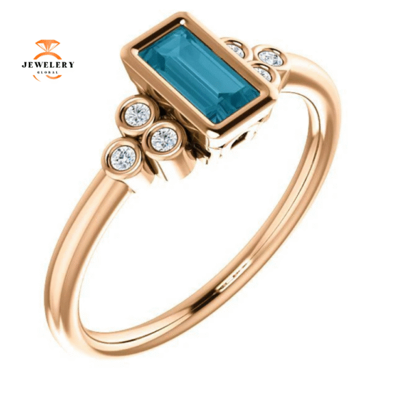 14KT GOLD 0.45 CT LONDON BLUE TOPAZ & 0.06 CTW DIAMOND BEZEL-SET RING - Image 5