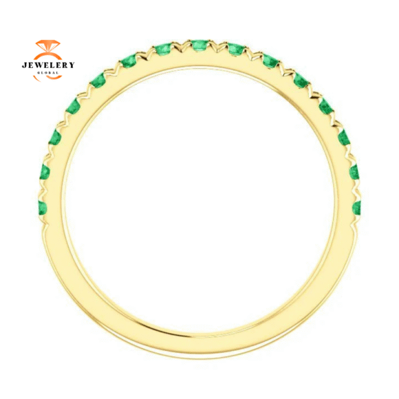 14KT GOLD 0.60 CTW EMERALD FRENCH-SET ANNIVERSARY BAND - Image 8